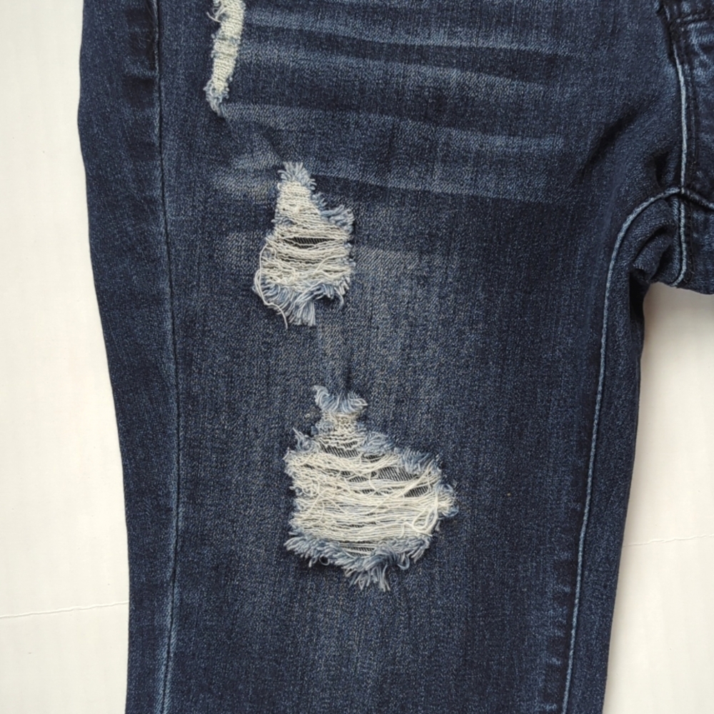 Hybrid & Co. Butt Lift Stretch Distressed Ripped Bermuda Jean City Shorts 3 Blue - Picture 5 of 13